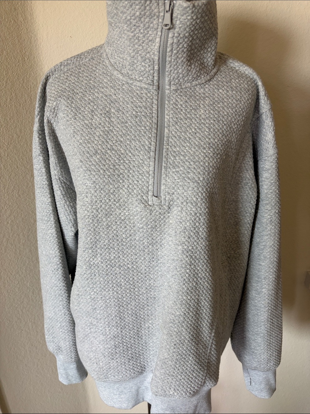 Men's or Ladies Light Gray Half-Zip Textured Sweater / sweatshirt